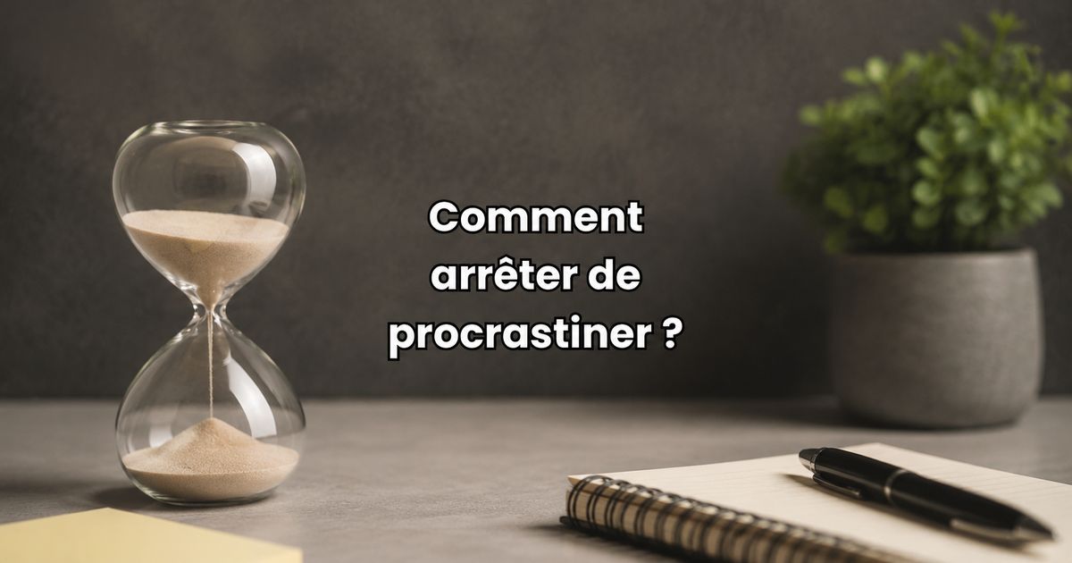 Image illustrant la question comment arrêter de procrastiner avec une ambiance minimaliste de productivité et de réflexion sur l’action