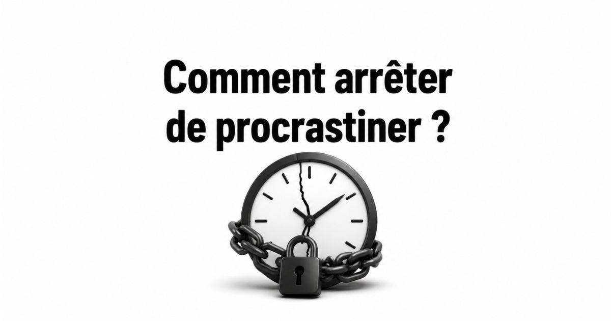 Illustration d'une horloge fissurée bloquée par une chaîne représentant la procrastination et la difficulté à passer à l'action