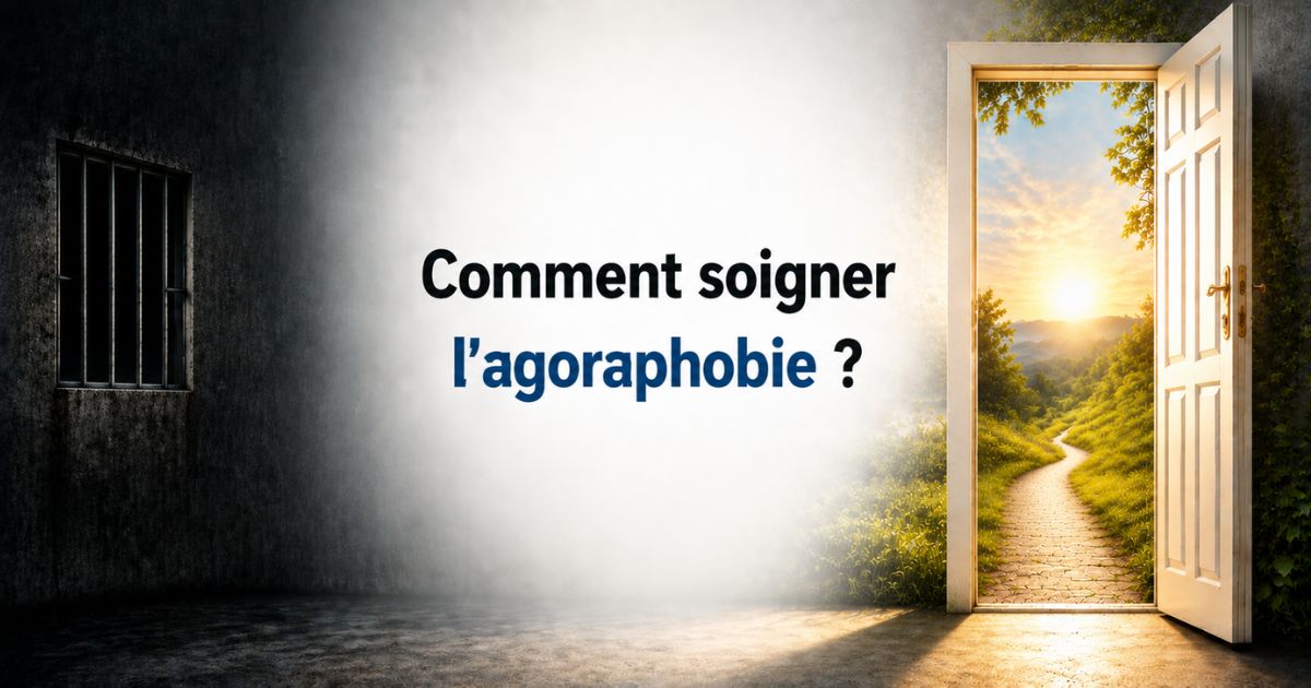 Illustration représentant une porte ouverte vers un chemin lumineux pour symboliser comment soigner l’agoraphobie et retrouver sa liberté