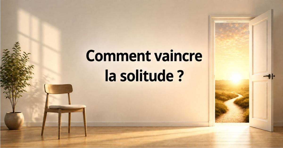Illustration d’une pièce lumineuse avec une chaise vide et une porte ouverte symbolisant comment vaincre la solitude et retrouver une vie plus épanouie