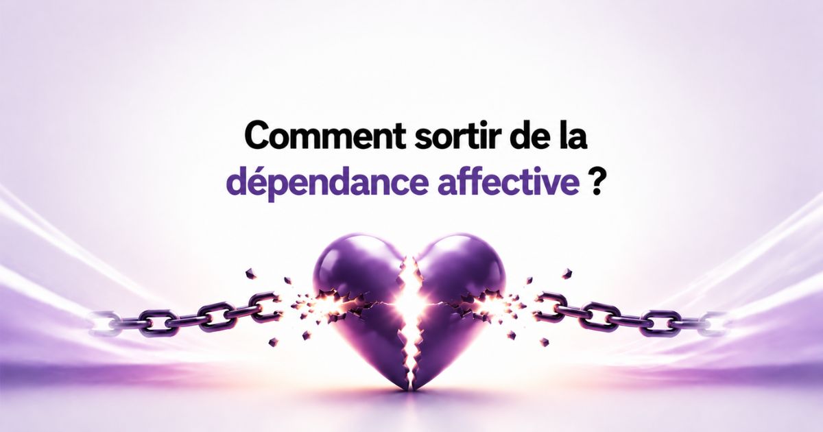 Illustration d’un cœur brisé par des chaînes représentant la dépendance affective et la libération émotionnelle