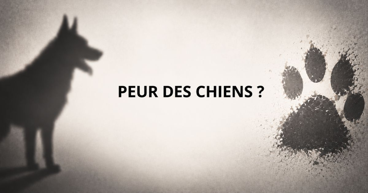 Peur des chiens avec une silhouette de chien et une empreinte de patte illustrant la cynophobie