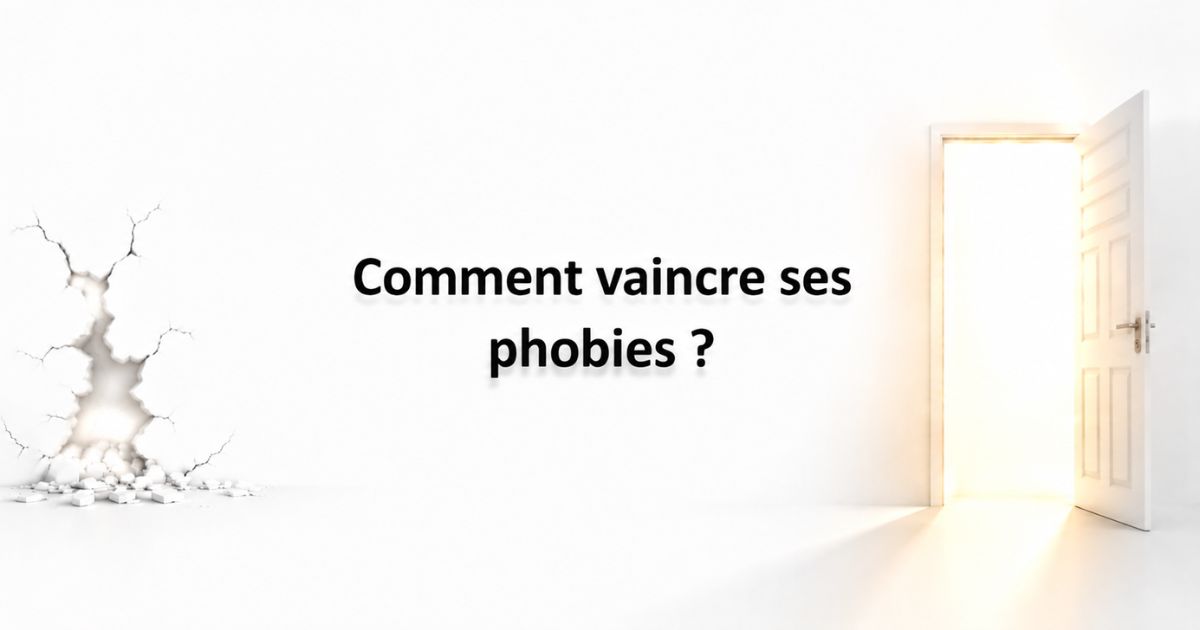 Illustration montrant comment vaincre ses phobies avec un mur fissuré symbolisant les peurs et une porte ouverte représentant la libération