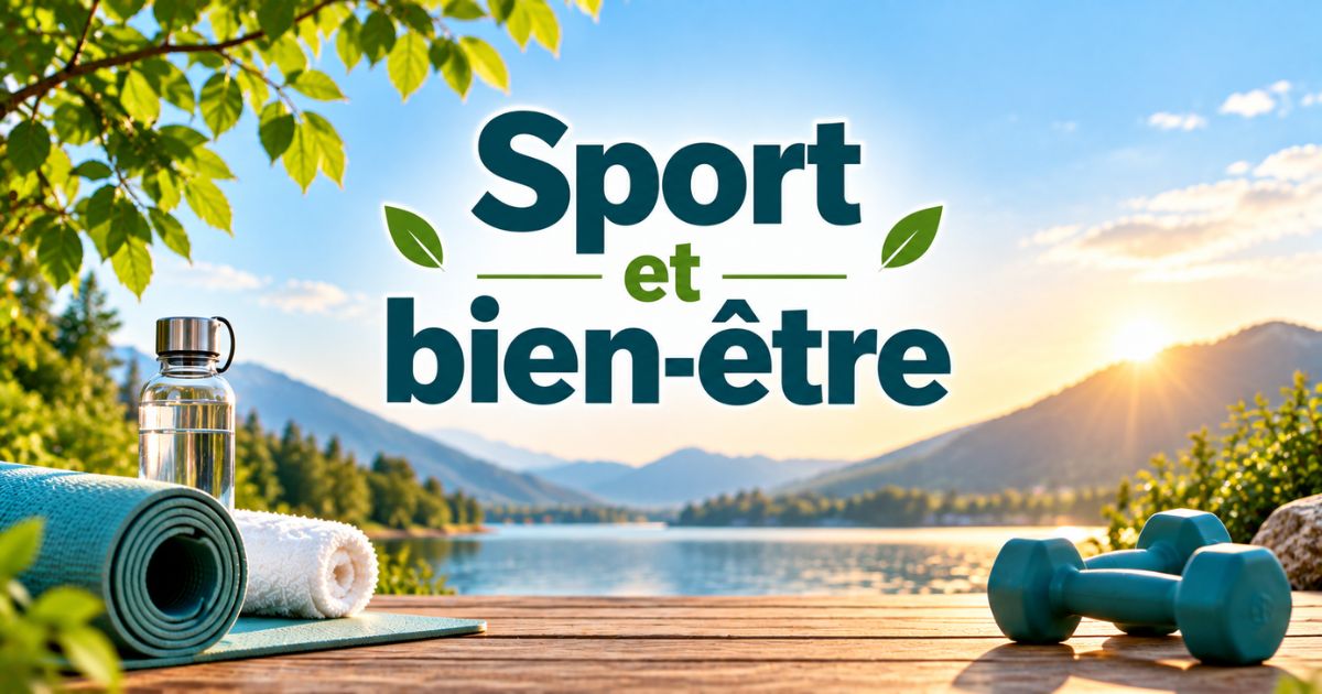 Sport et bien-être avec tapis de sport, haltères et paysage naturel