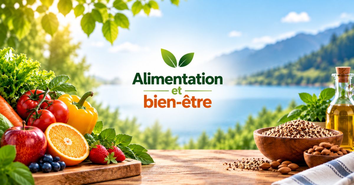 Alimentation et bien-être avec fruits, légumes, céréales et aliments équilibrés