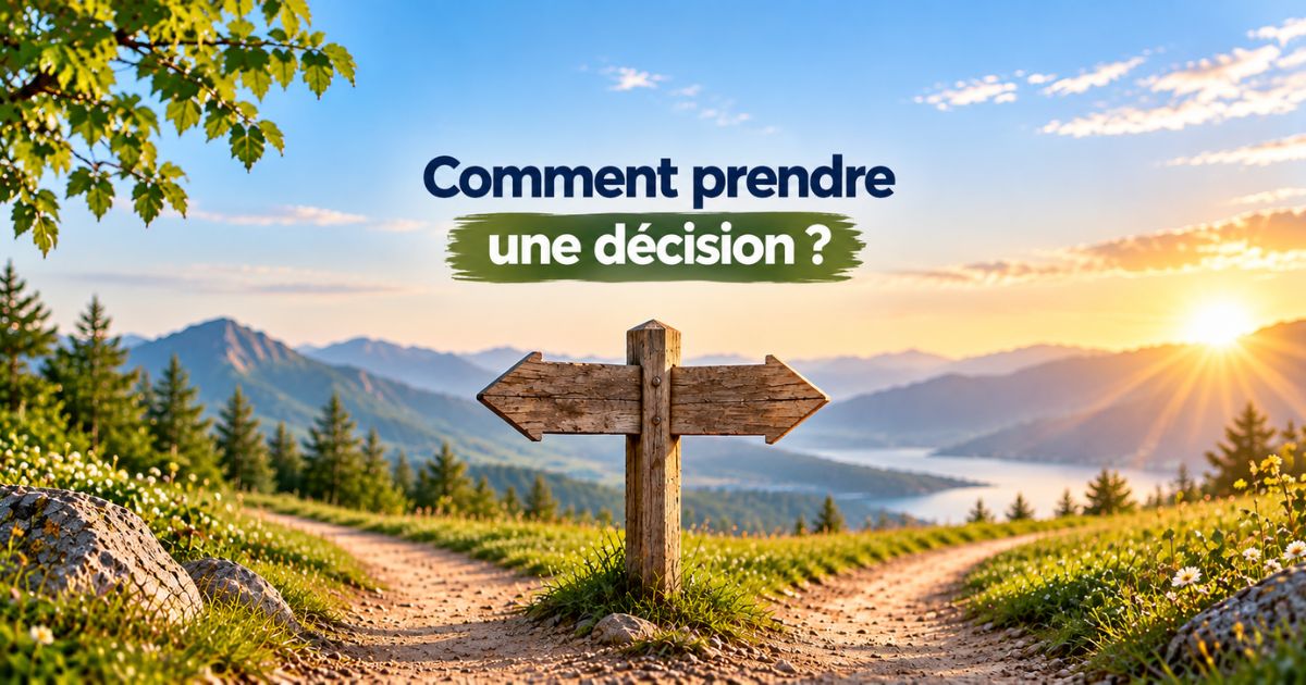 Illustration de deux chemins et d'un panneau directionnel symbolisant comment prendre une décision.