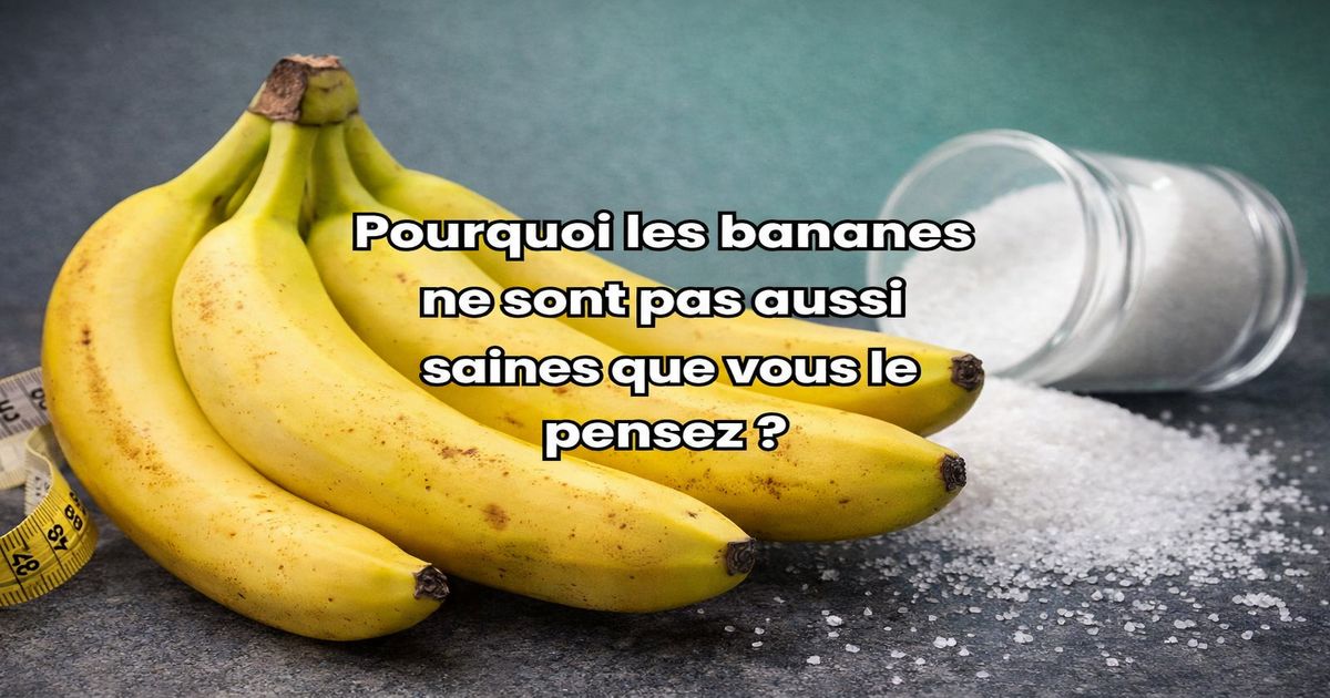 Bananes avec sucre et mètre ruban illustrant les effets du sucre sur la santé