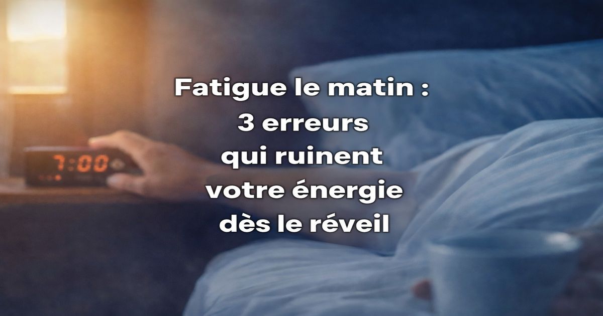Fatigue le matin au réveil avec réveil 7h et lit, illustration des 3 erreurs qui ruinent votre énergie dès le réveil