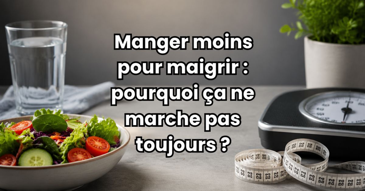 Manger moins pour maigrir avec une assiette saine et une balance illustrant les difficultés de perte de poids durable